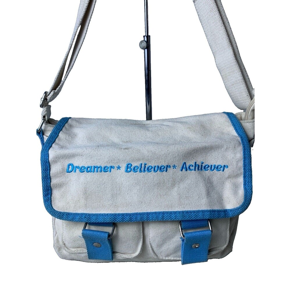 Canvas Messenger Bag  Crossbody Shoulder Bag Purse “Dreamer, Believer, Achiever”
